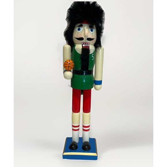 Basketball Player Nutcracker 15" Wood Painted Headband Goatee Sports Figurine - Picture 1 of 11
